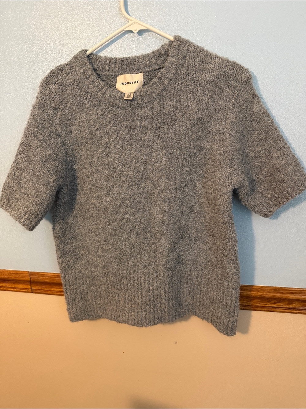 Industry Grey Textured Short Sleeve Crewneck Sweater Size Large